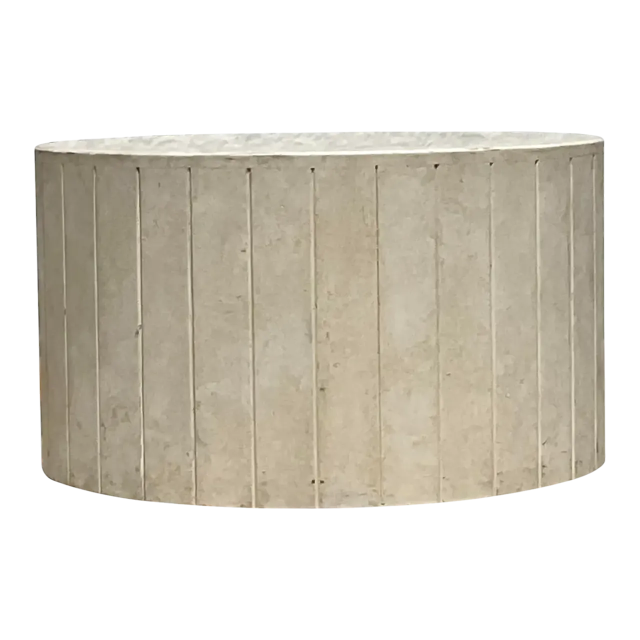 Vintage Boho Travertine Drum Coffee Table