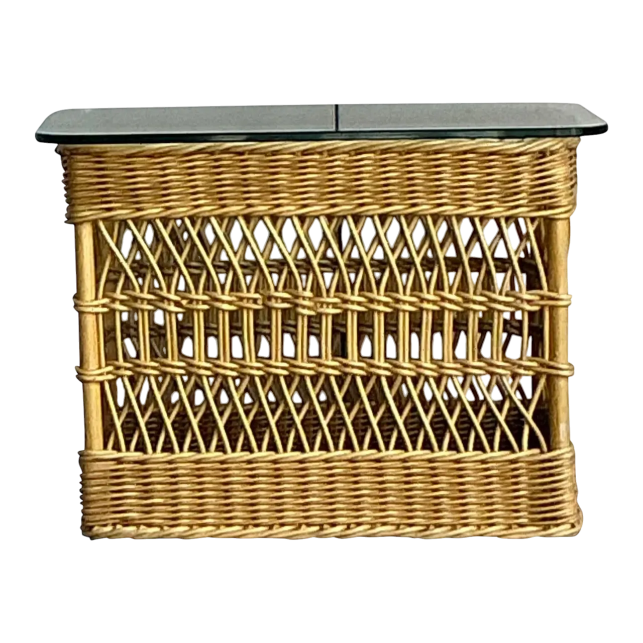 Vintage Boho Trellis Rattan Side Table