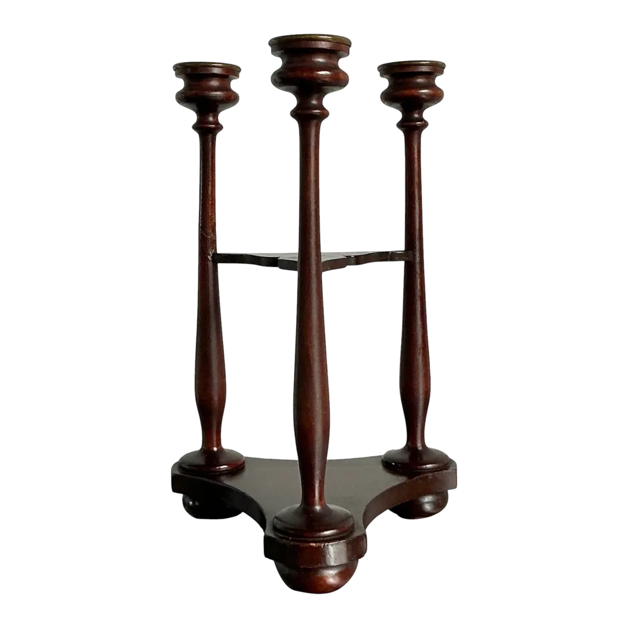 Vintage Boho Tripod Polished Mahogany Candlestick