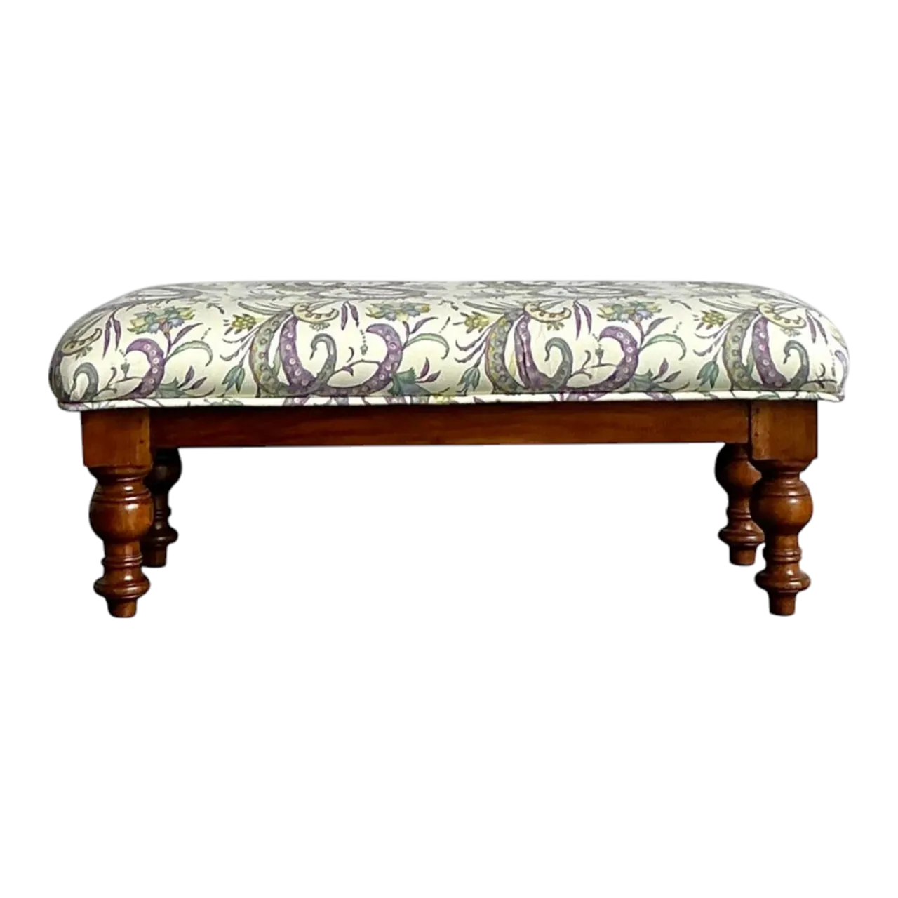 Vintage Boho Turned Wood Bench