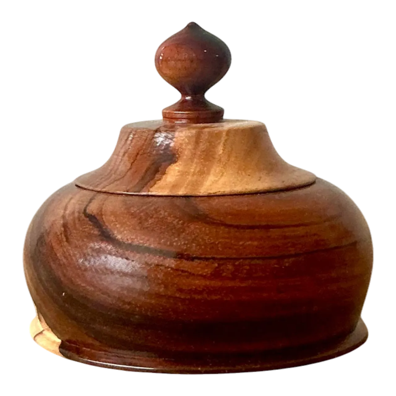 Vintage Boho Turned Wood Lidded Pot