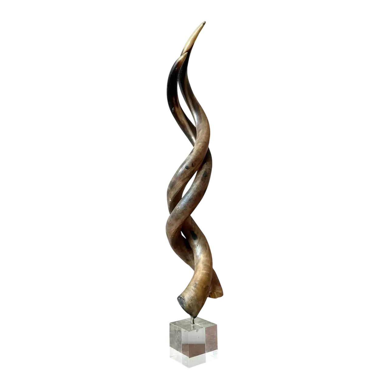 Vintage Boho Twisted Horn Sculpture on Lucite