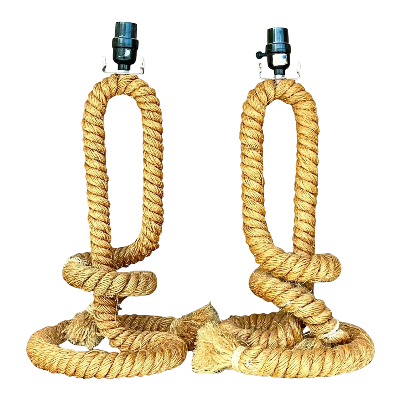 Vintage Boho Twisted Rope Table Lamps - a Pair