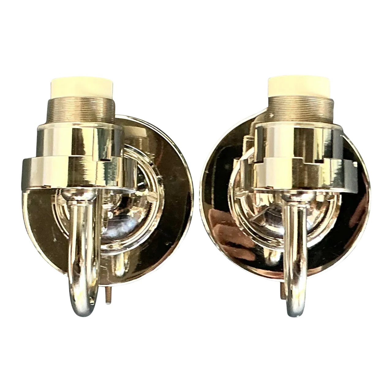 Vintage Boho Vaughan Polished Nickel Light Sconce - A Pair