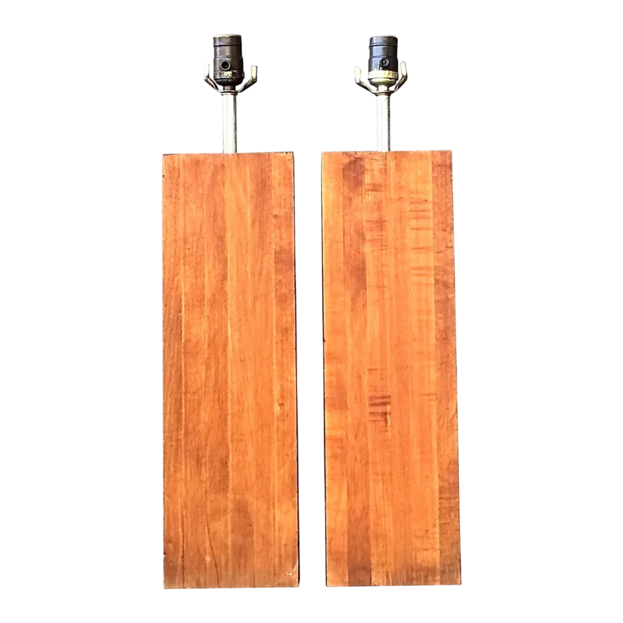Vintage Boho Wood Block Lamps - A Pair