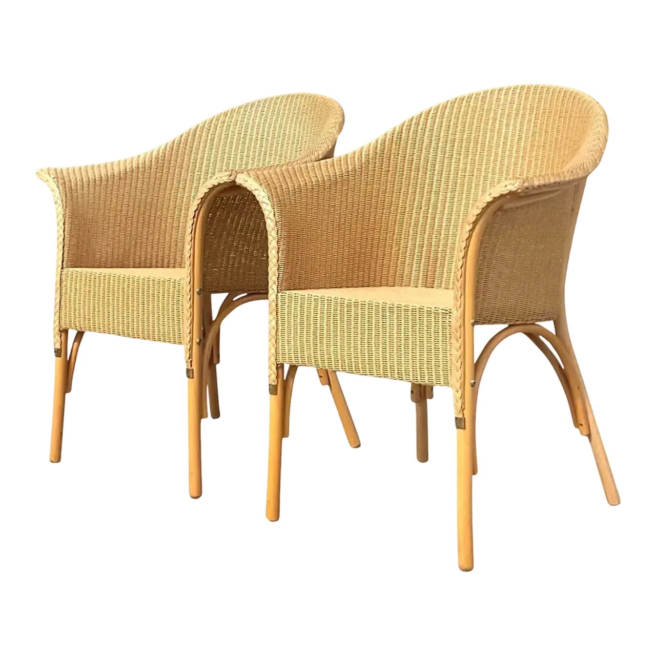Vintage Boho Woven Rattan Tub Chairs After Lloyd and Loom - a Pair