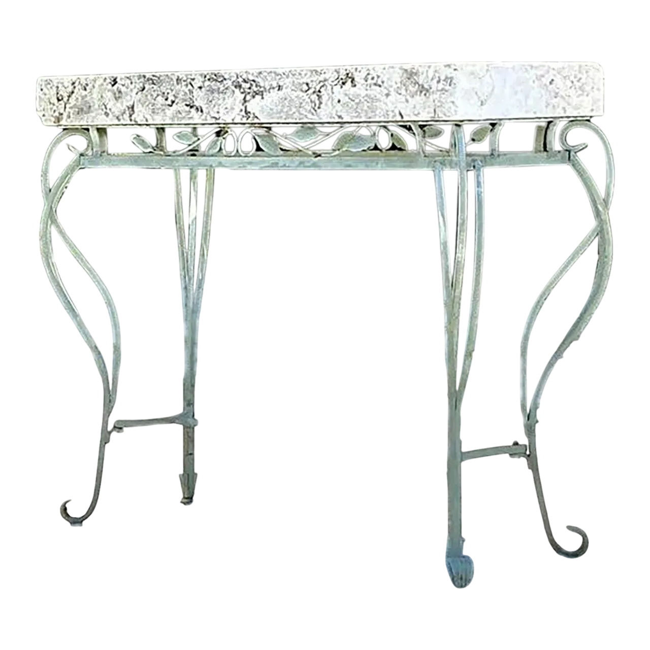 Vintage Boho Wrought Iron and Coquina Stone Console Table