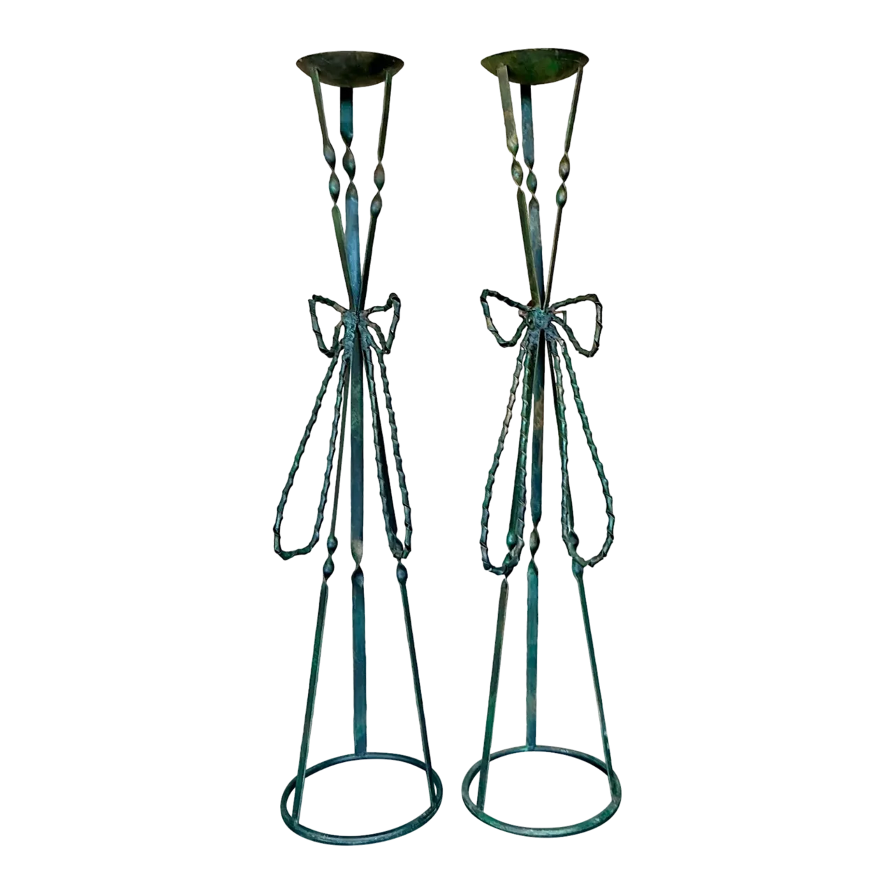 Vintage Boho Wrought Iron Bow Candlesticks- A Pair