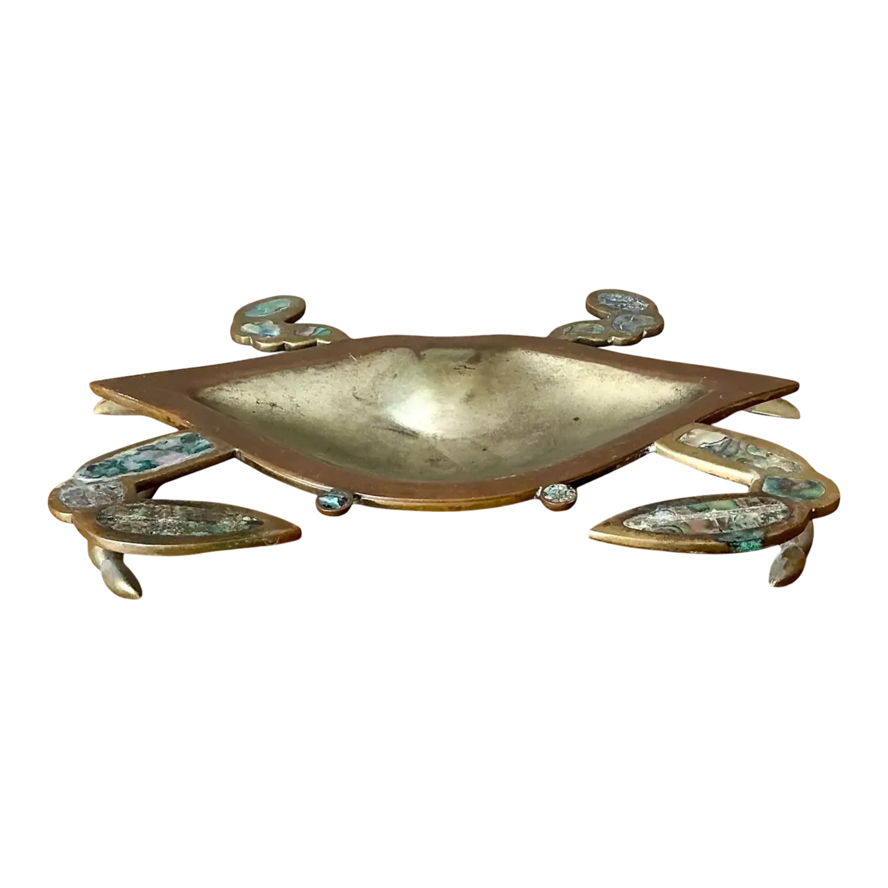 Vintage Brass Crab Bowl With Mother of Pearl Inlay