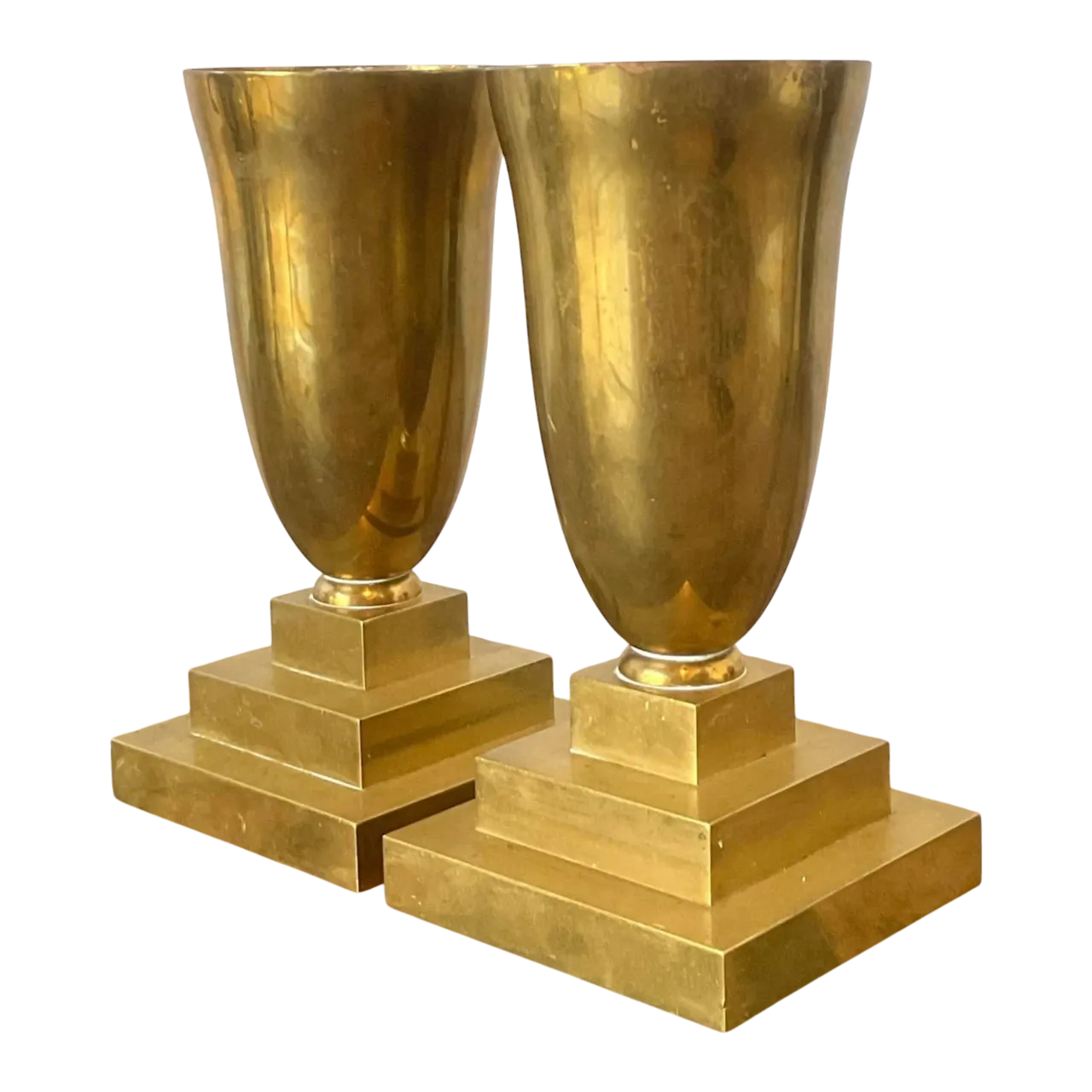 Vintage Brass Pedestal Urns - A Pair