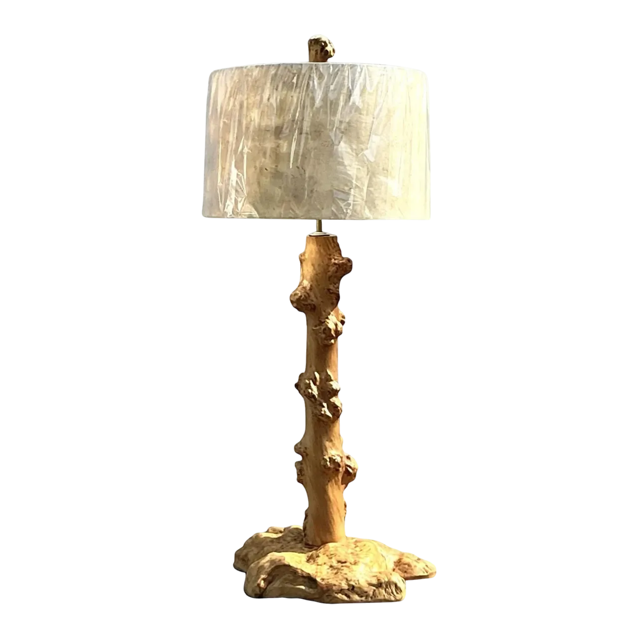 Vintage Burl Knot Table Lamp With Coordinating Wood Shade