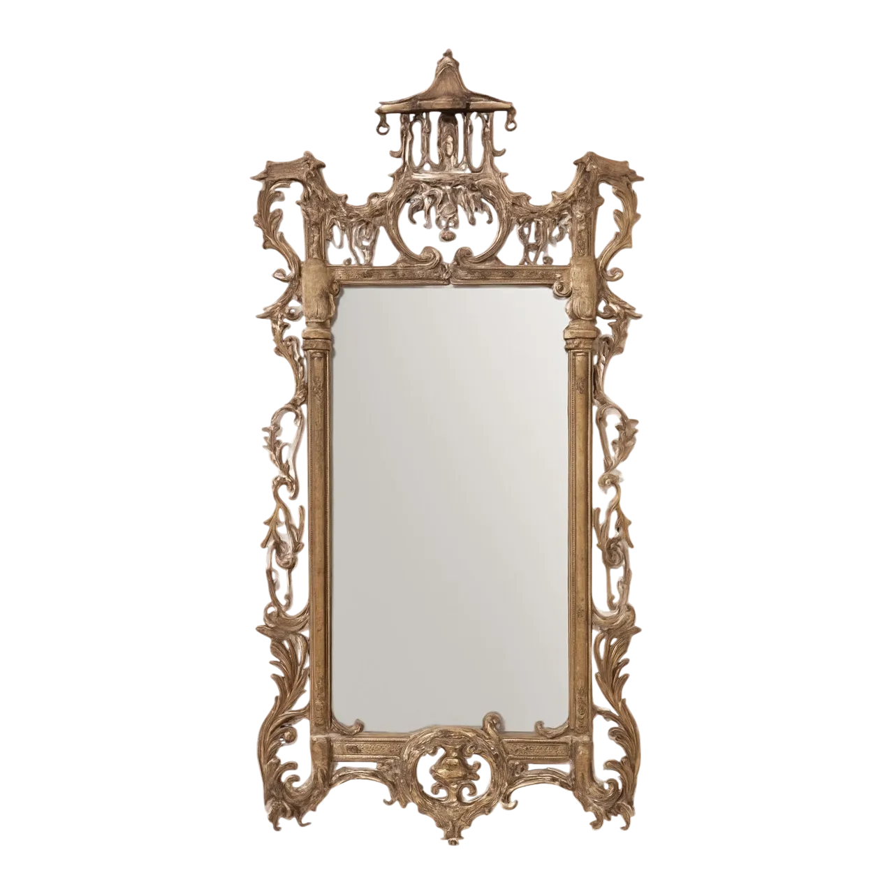 Vintage Carved Wood Pagoda Mirror