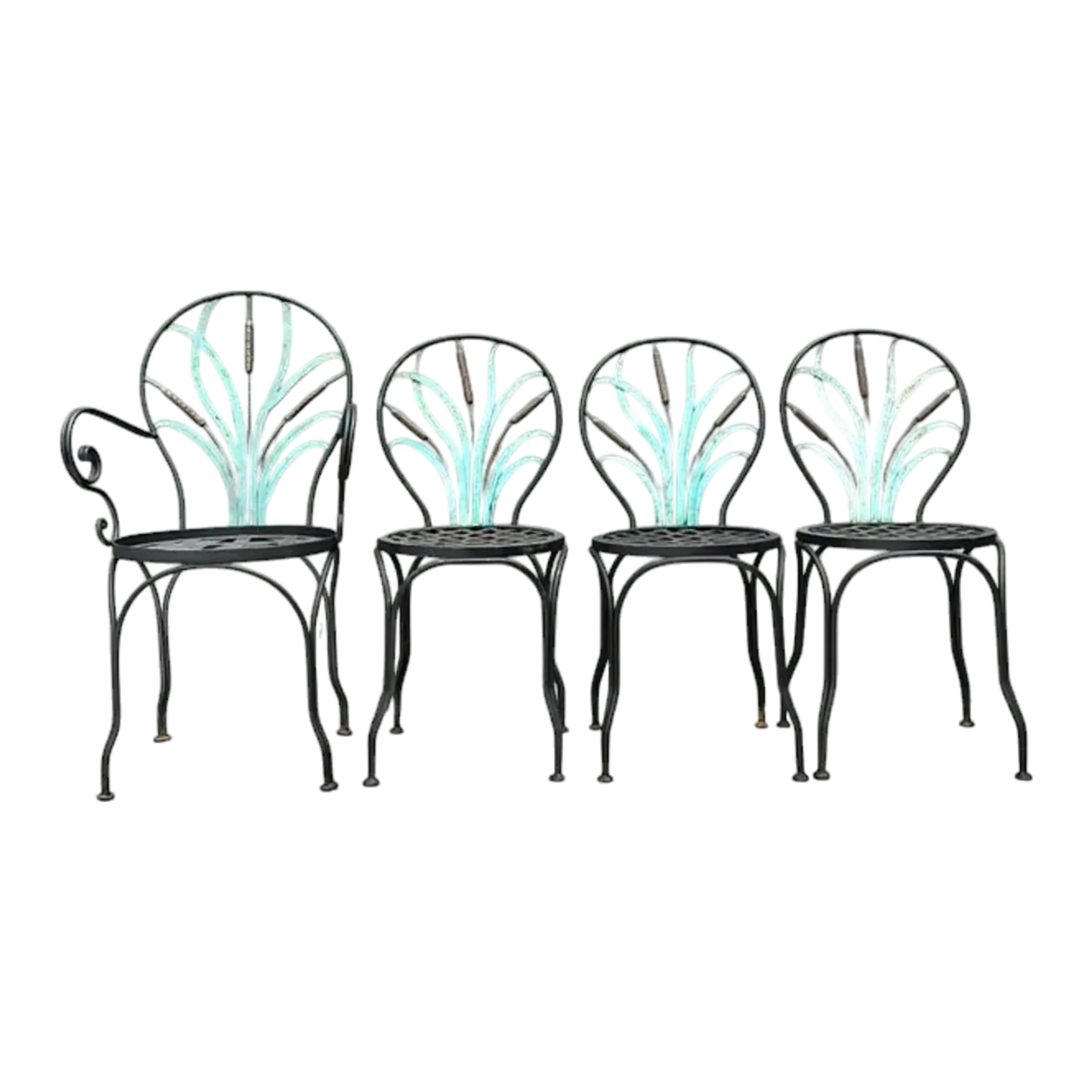 Vintage Cast Aluminum Cat Tail Dining Table Set of 5