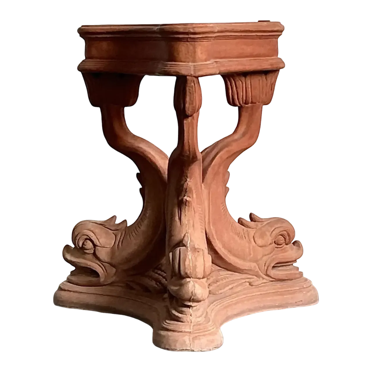 Vintage Cast Concrete Koi Table Pedestal
