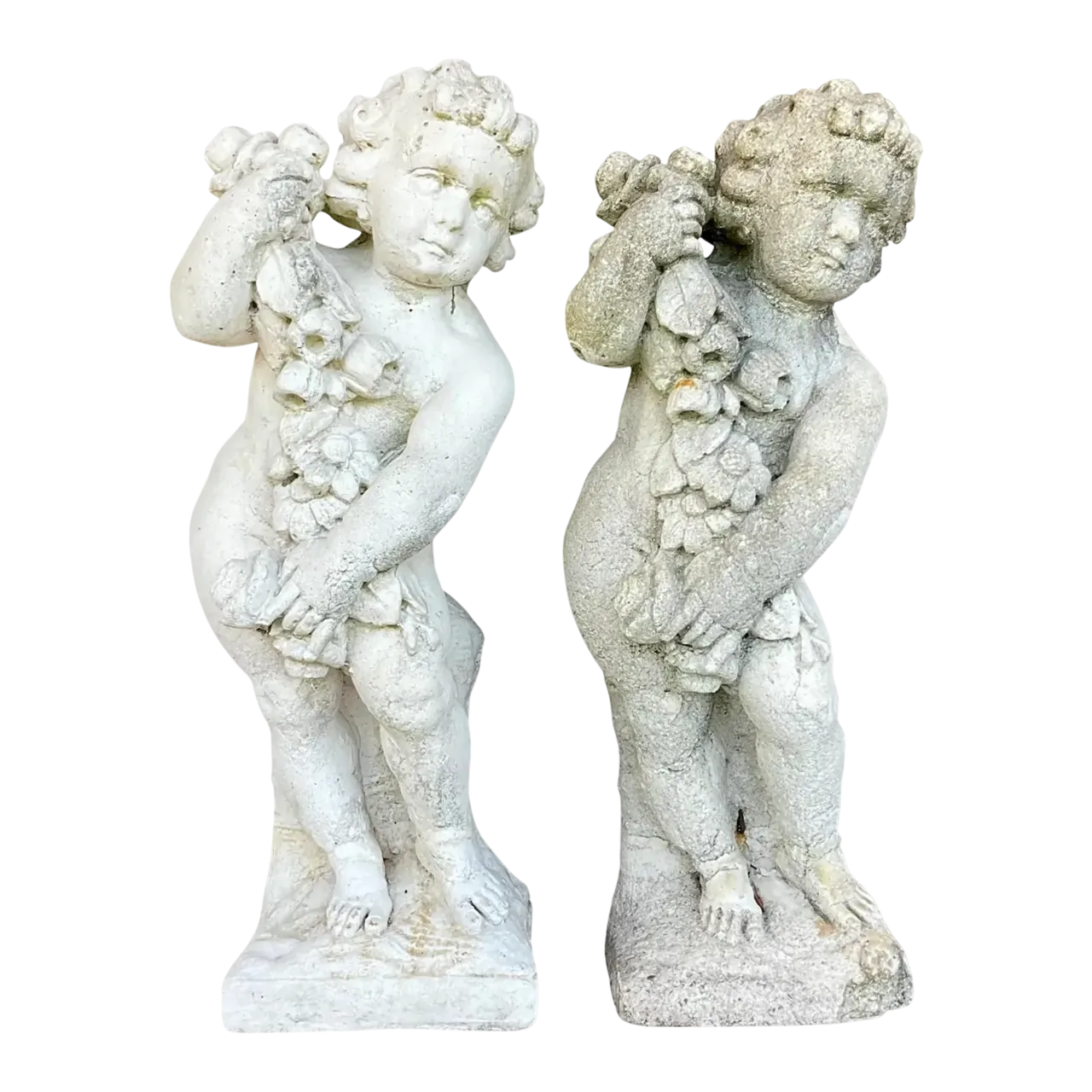 Vintage Cast Concrete Season Statues - a Pair