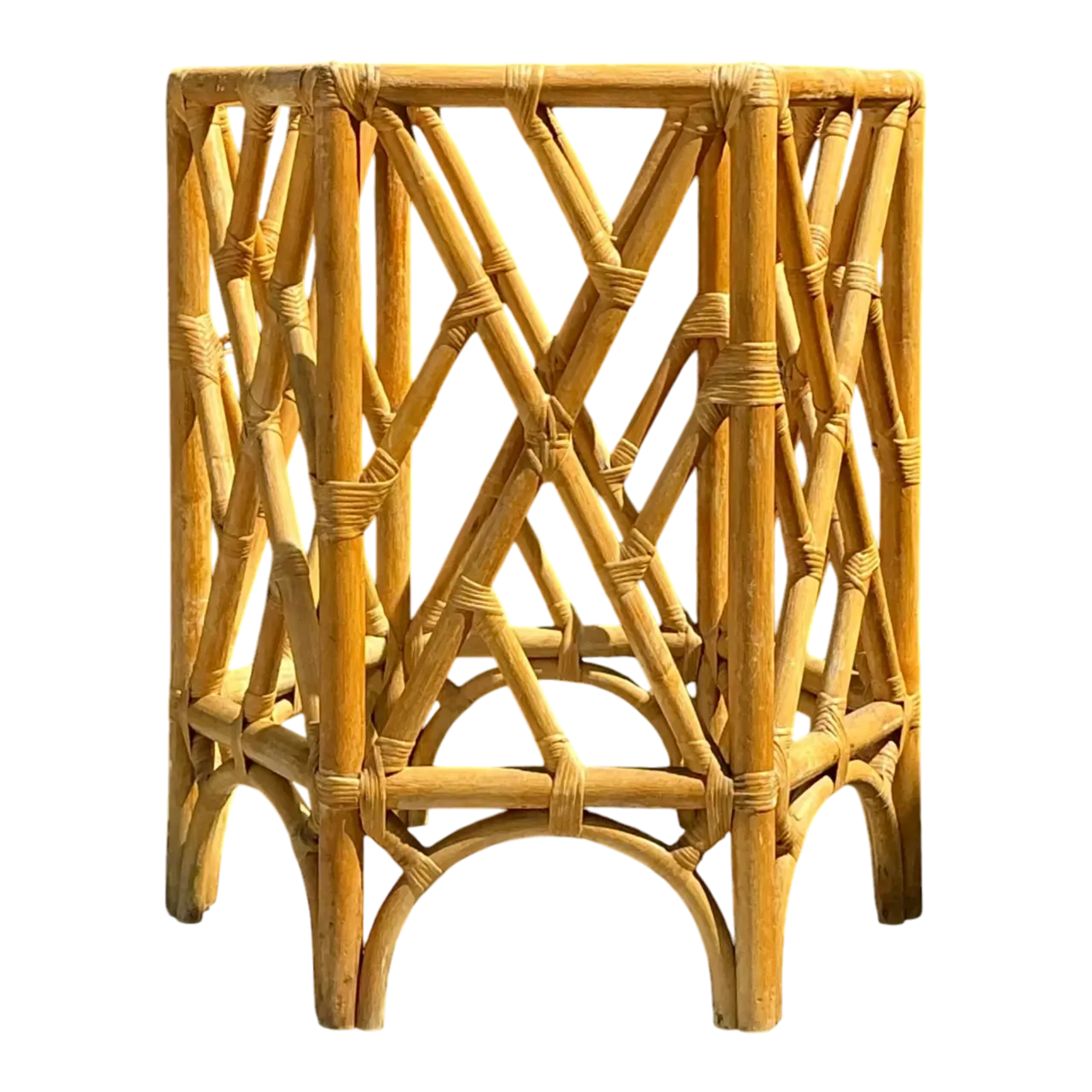 Vintage Chinese Chippendale Rattan Table Pedestal