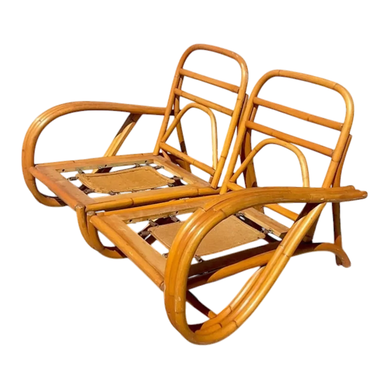 Vintage Coastal Bent Rattan Loop Loveseat