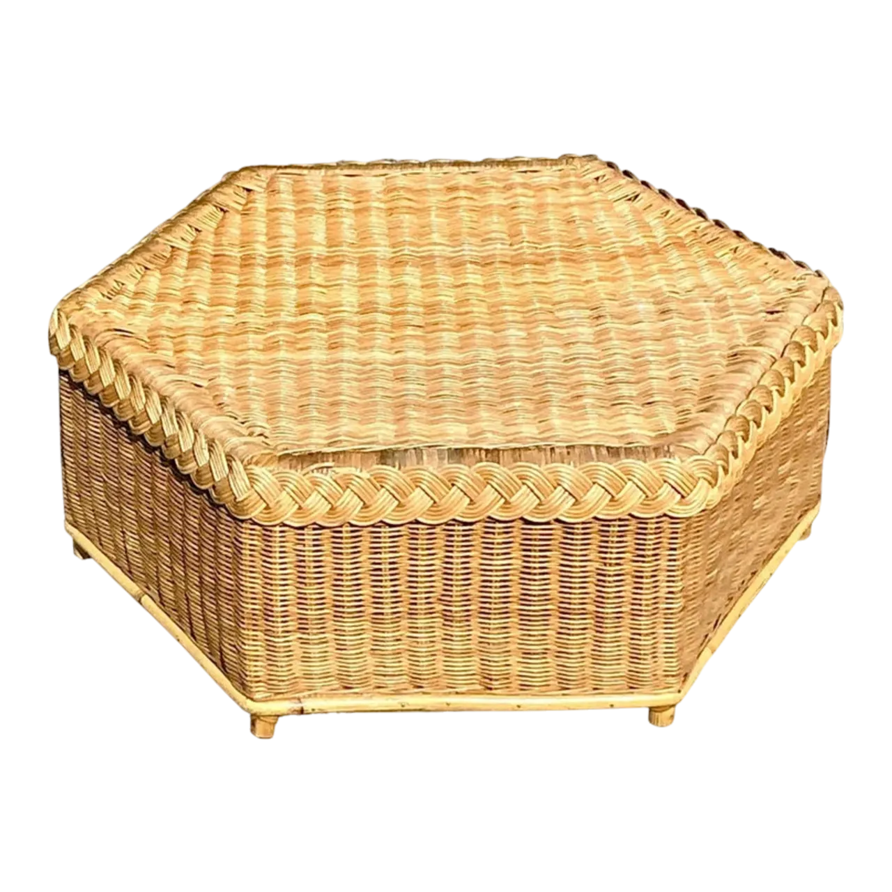 Vintage Coastal Brown Jordan Braided Rattan Coffee Table