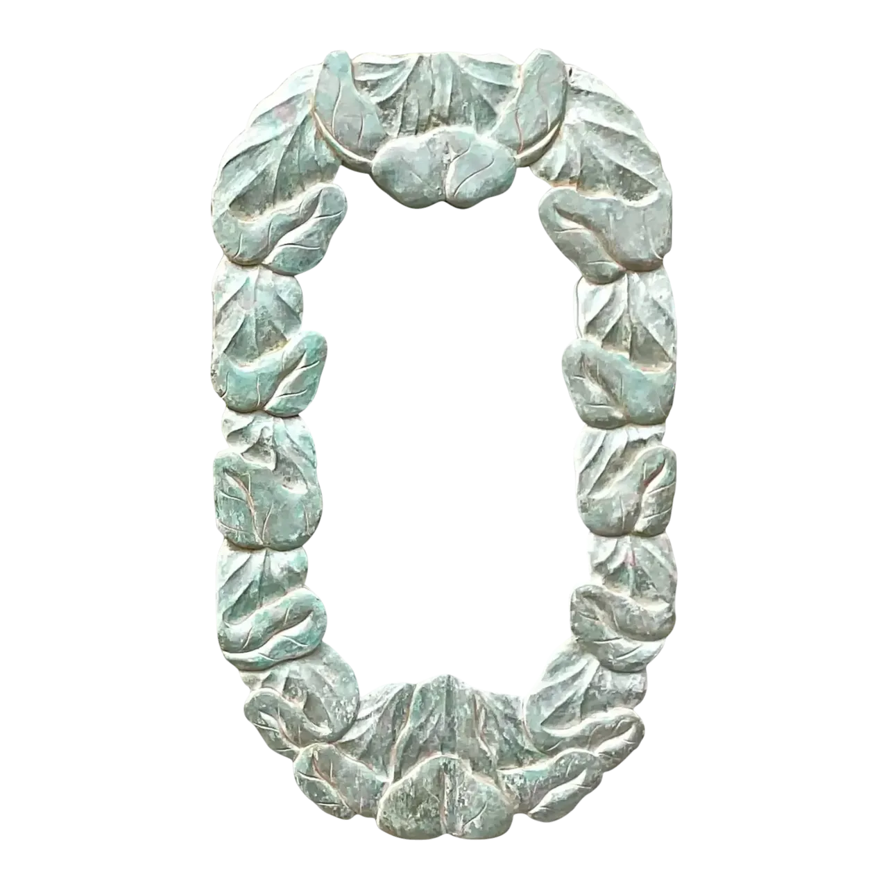 Vintage Coastal Carved Wood Wrapped Leaves Mirror