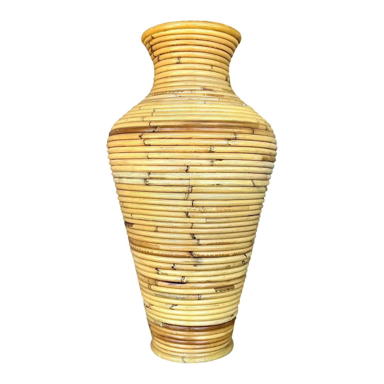 Vintage Coastal Coiled Pencil Reed Floor Vase