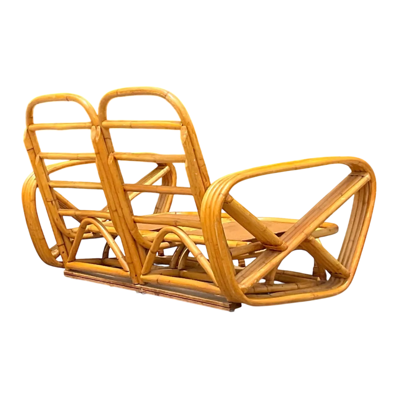 Vintage Coastal Four Strand Bent Rattan Loveseat After Frankl
