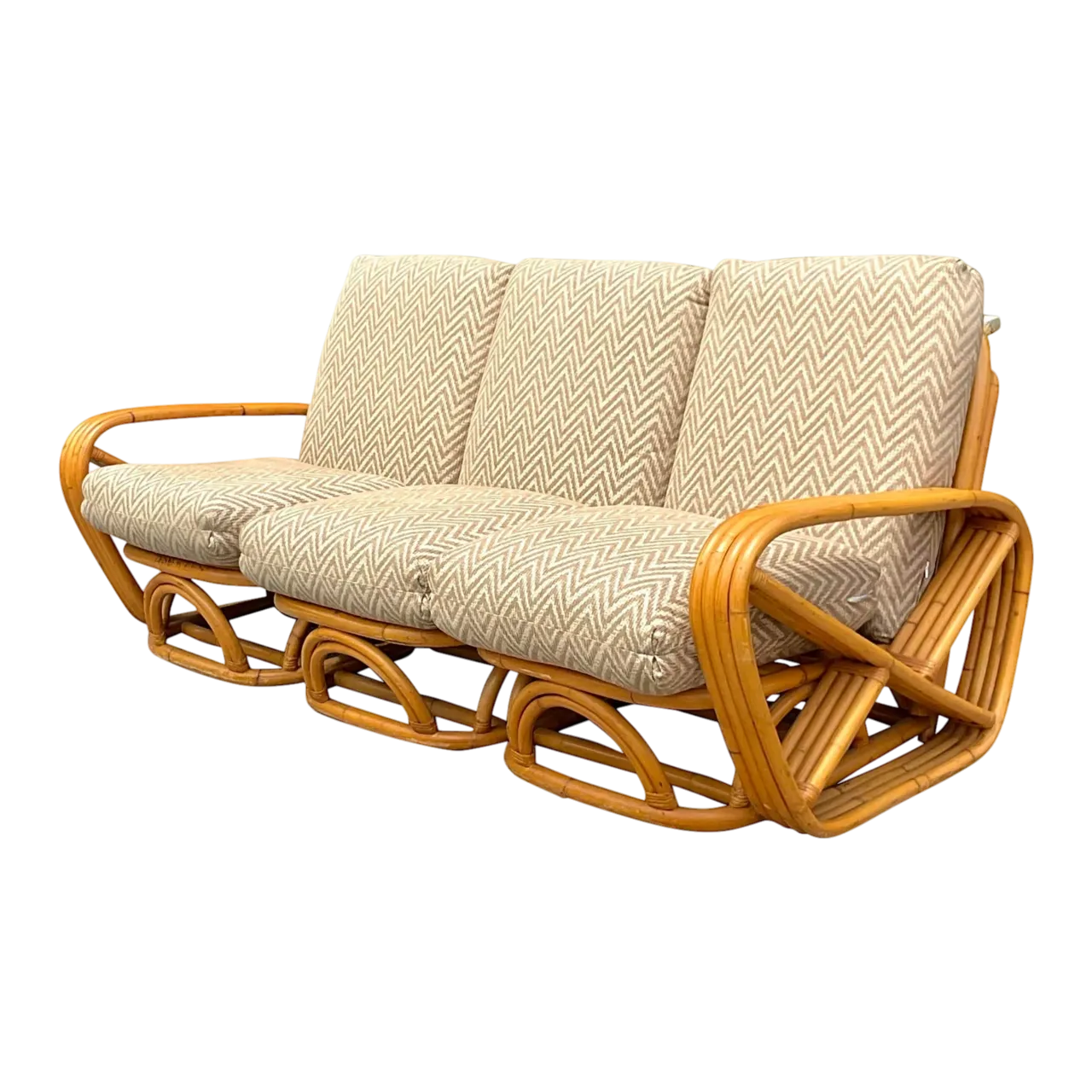 Vintage Coastal Four Strand Bent Rattan Sofa After Frankl
