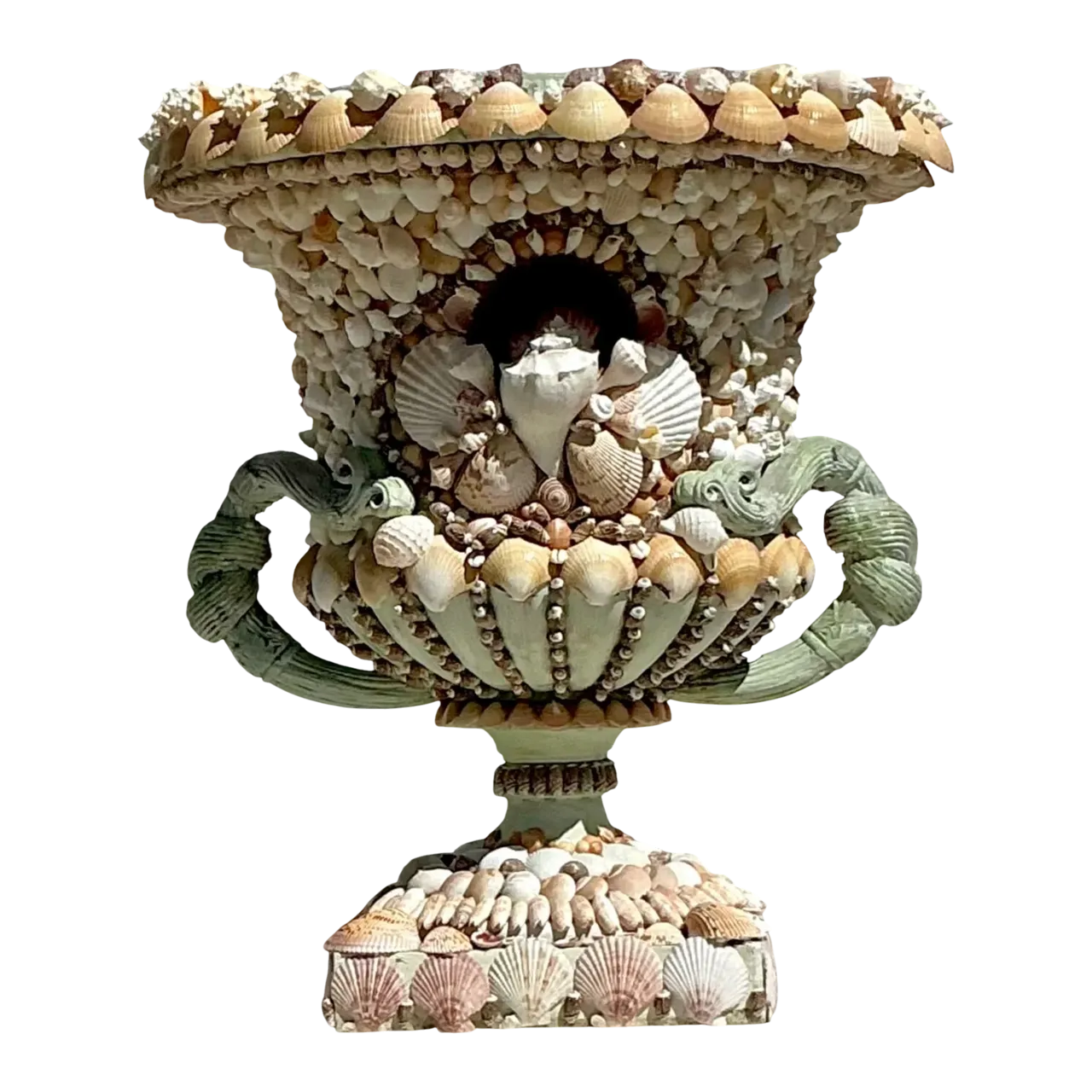 Vintage Coastal Monumental Shell Encrusted Urn