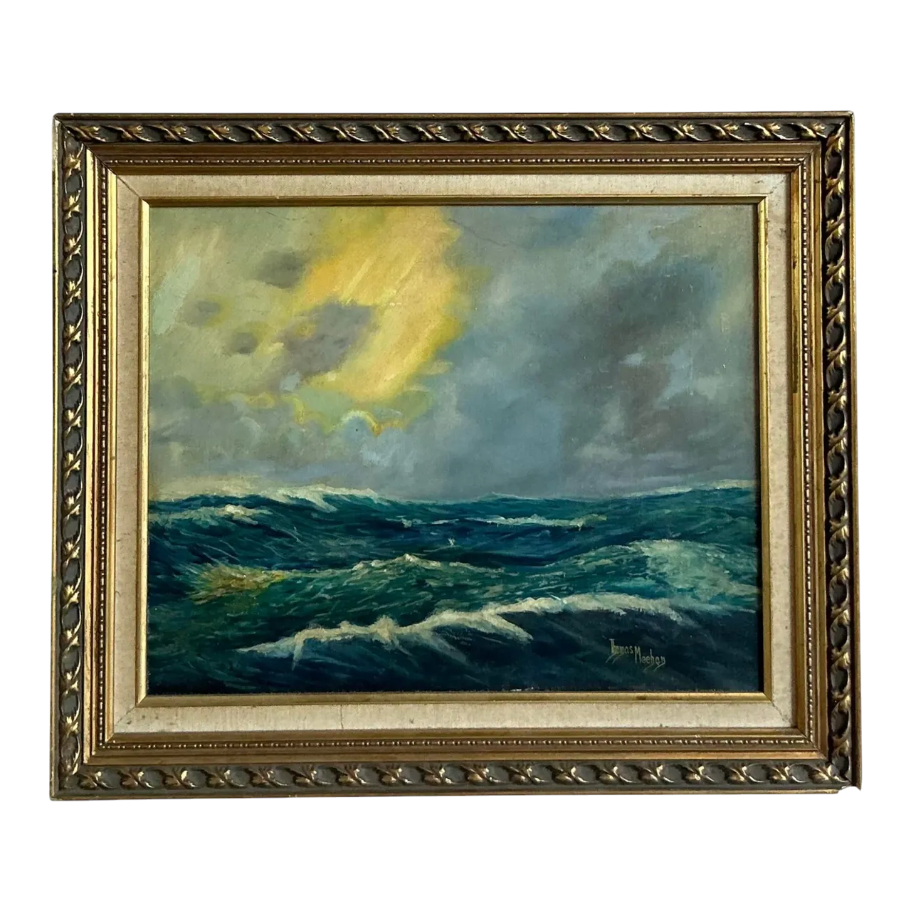 Vintage Coastal Original Seascape Oil on Canvas
