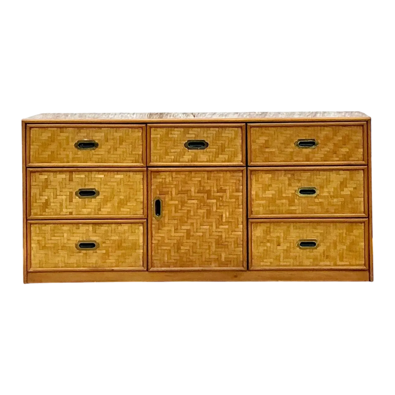 Vintage Coastal Parquet Rattan Credenza - Rattan, 64W x 30H