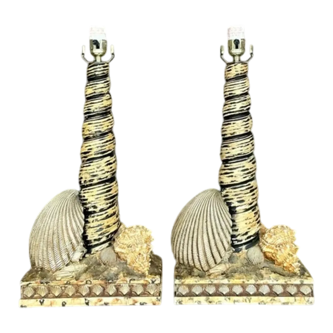 Vintage Coastal Resin Shell Lamps - a Pair