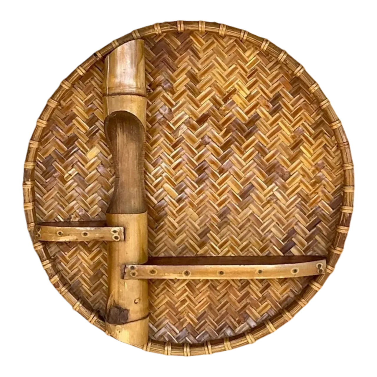 Vintage Coastal Small Woven Rattan and Bamboo Wall Shelf