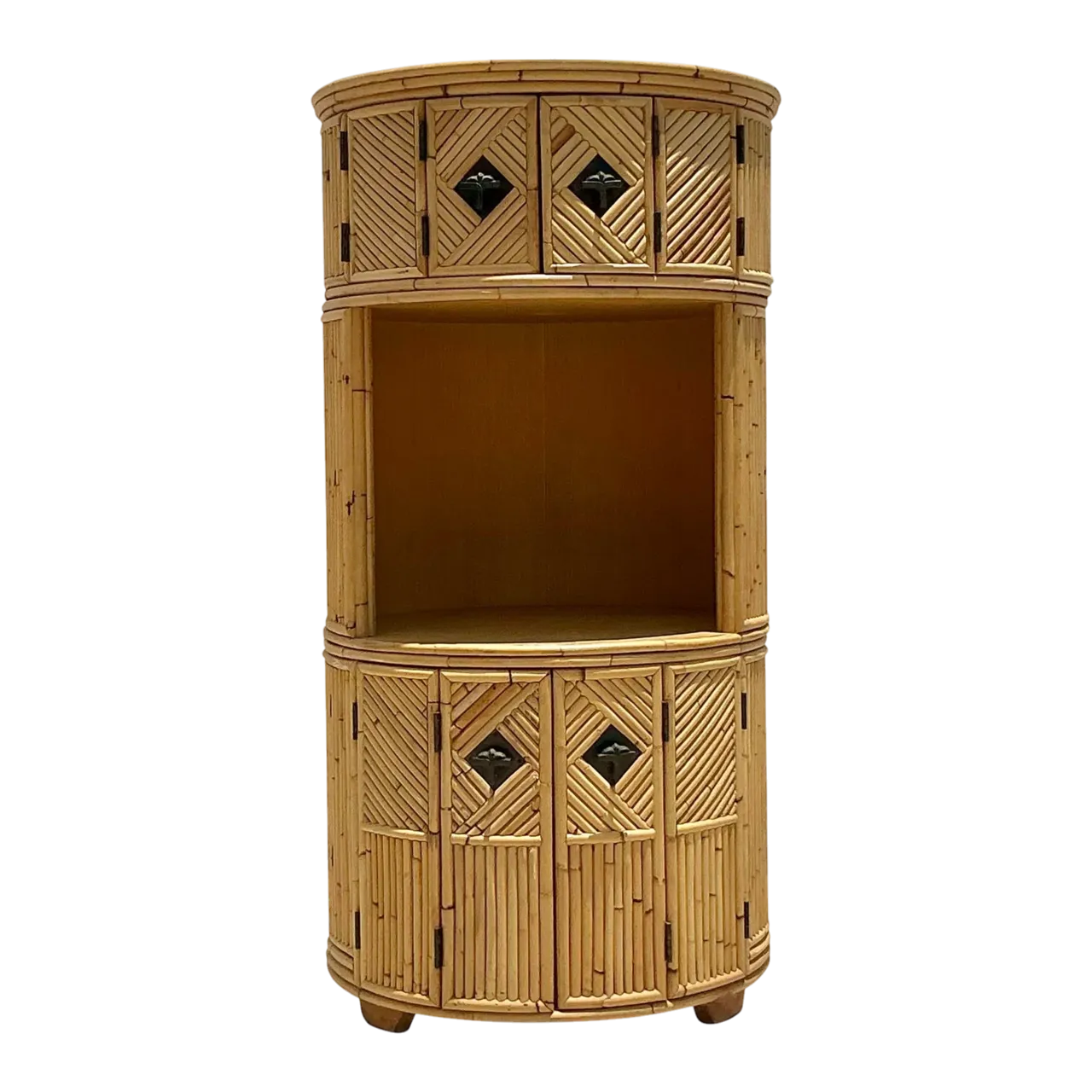 Vintage Coastal Stacked Bamboo Circular Dry Bar