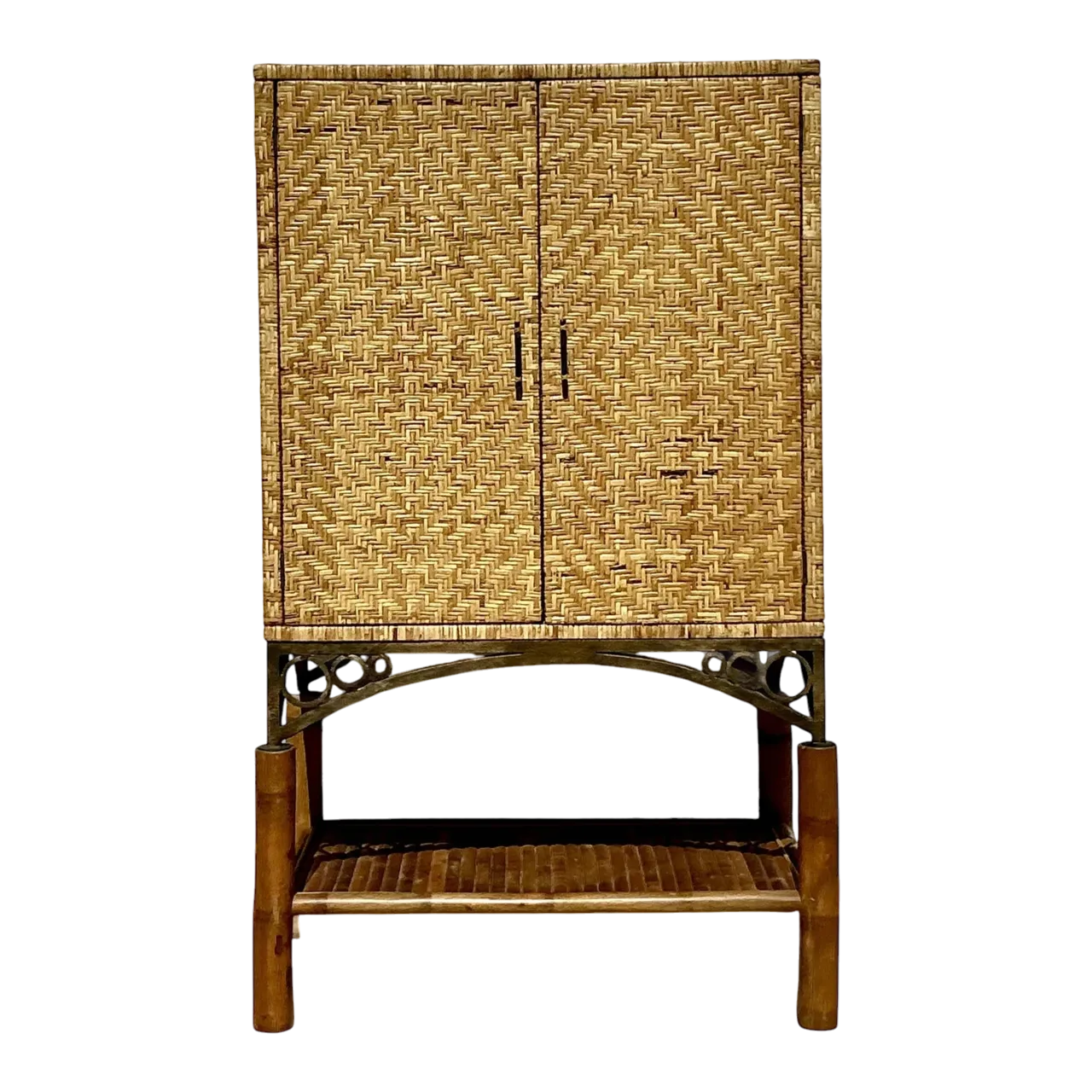 Vintage Coastal Woven Rattan Armoire