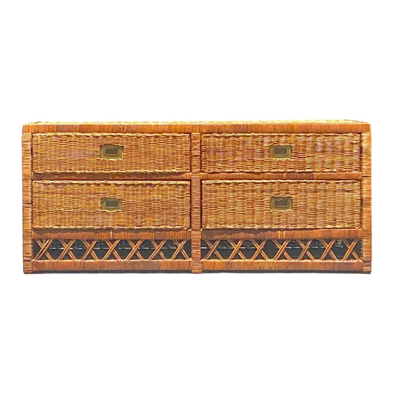 Vintage Coastal Woven Rattan Low Dresser