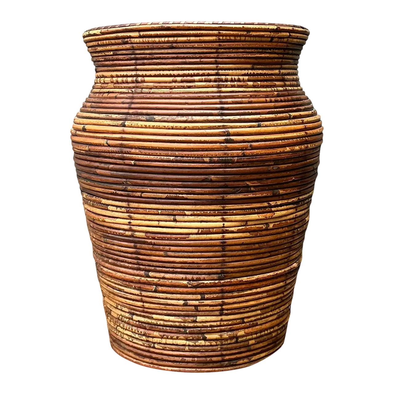 Vintage Coiled Pencil Reed Floor Vase