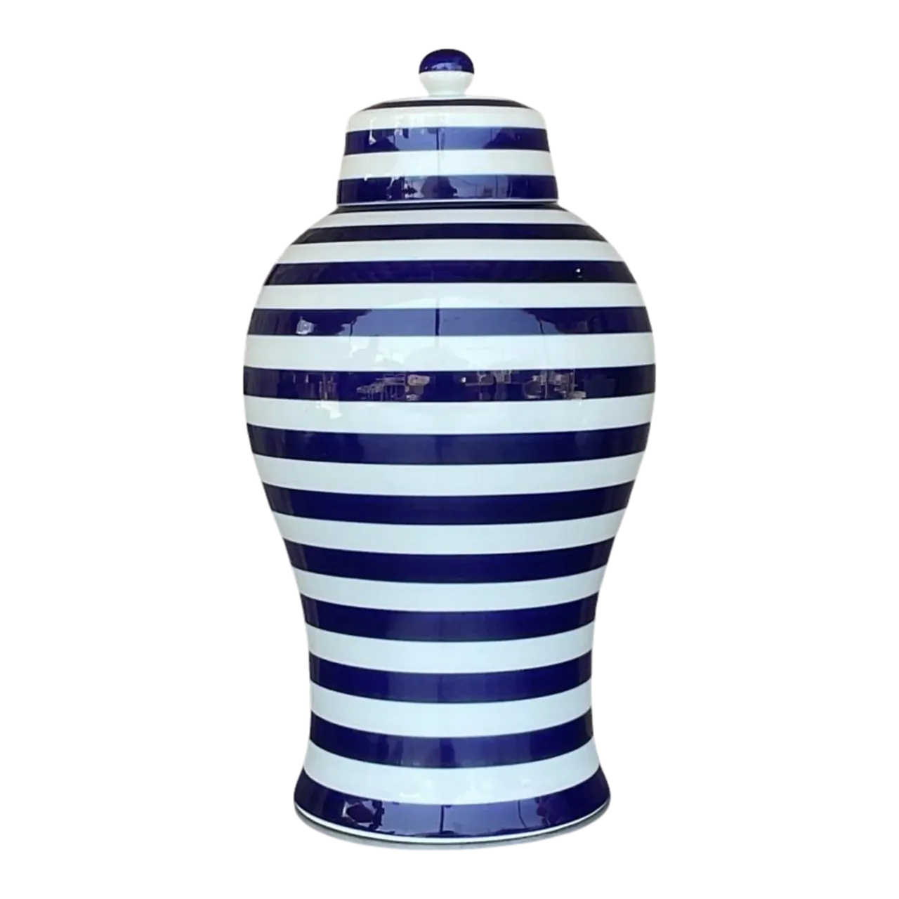 Vintage Contemporary Glazed Ceramic Striped Ginger Jar
