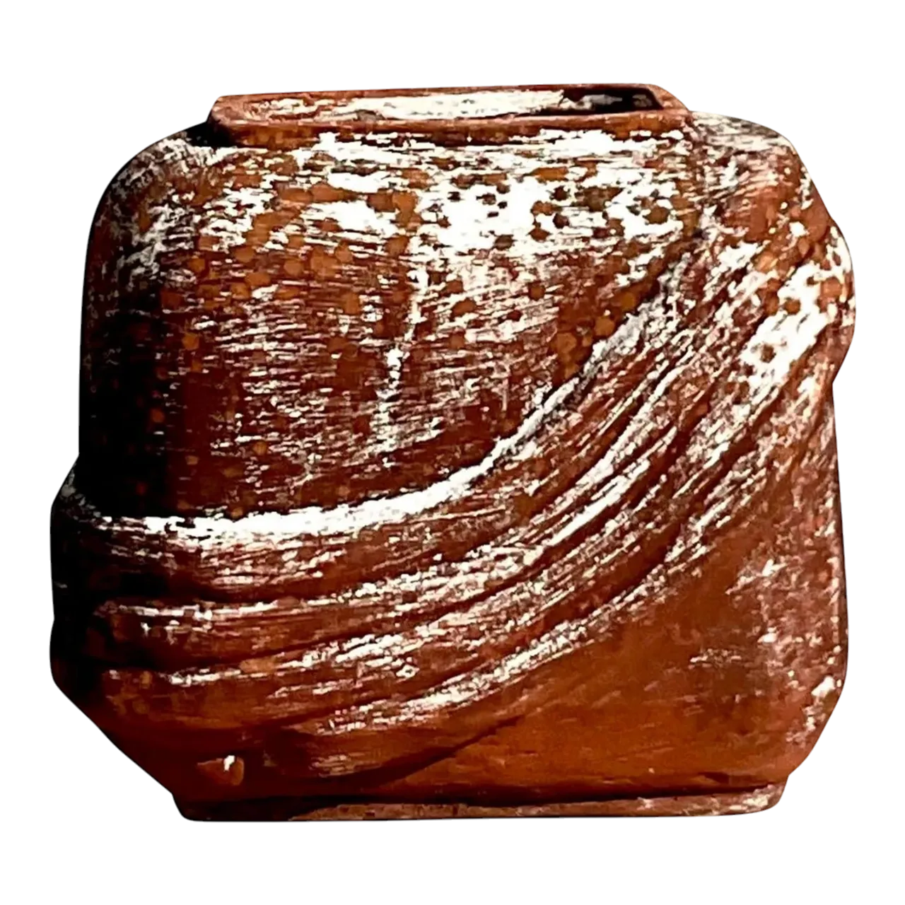 Vintage Cube Terracotta Planter With Curvy Ridges