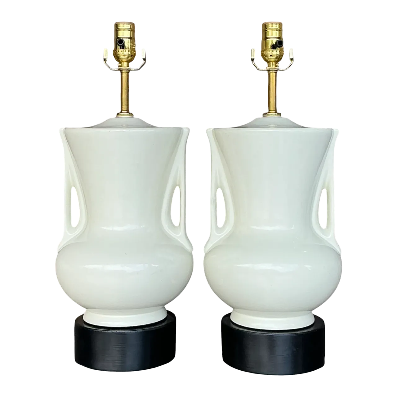 Vintage Deco Glazed Ceramic Lamps - a Pair