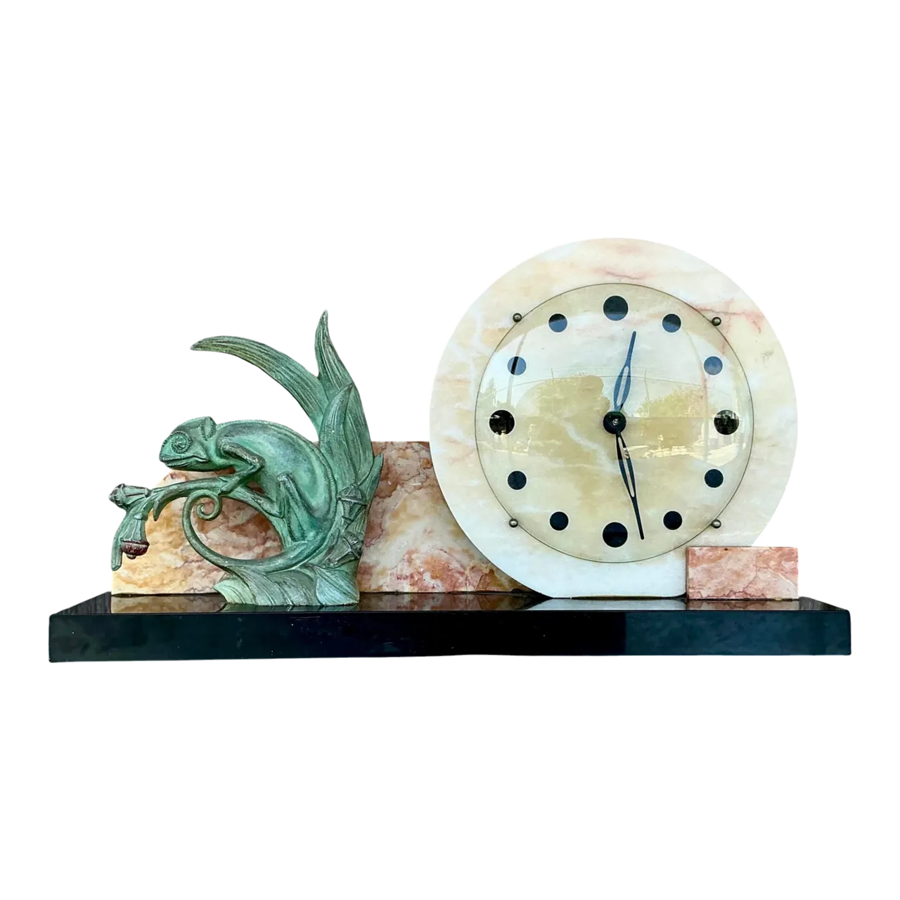 Vintage Deco Stone and Bronze Chameleon Clock