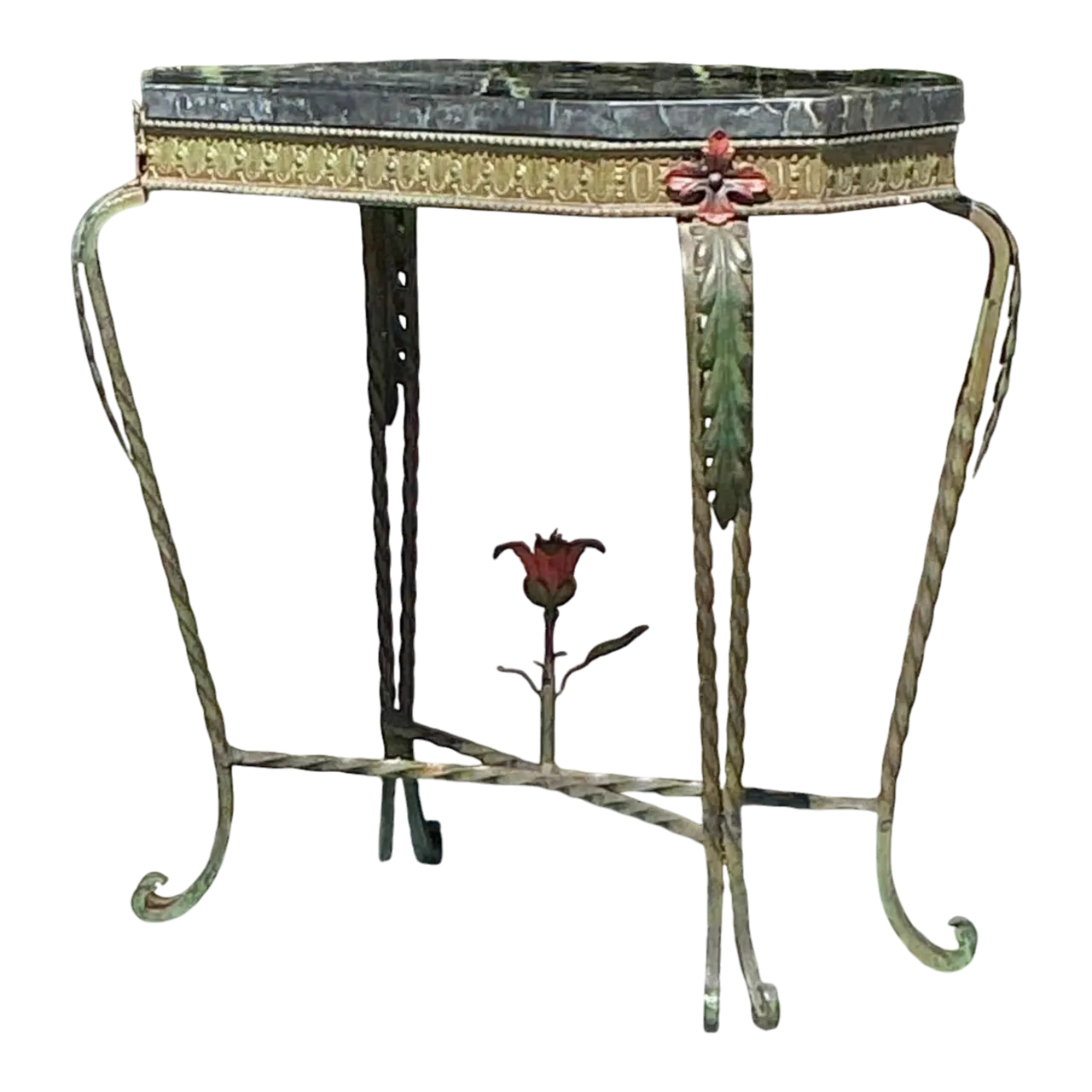 Vintage Deco Stone and Wrought Iron Side Table