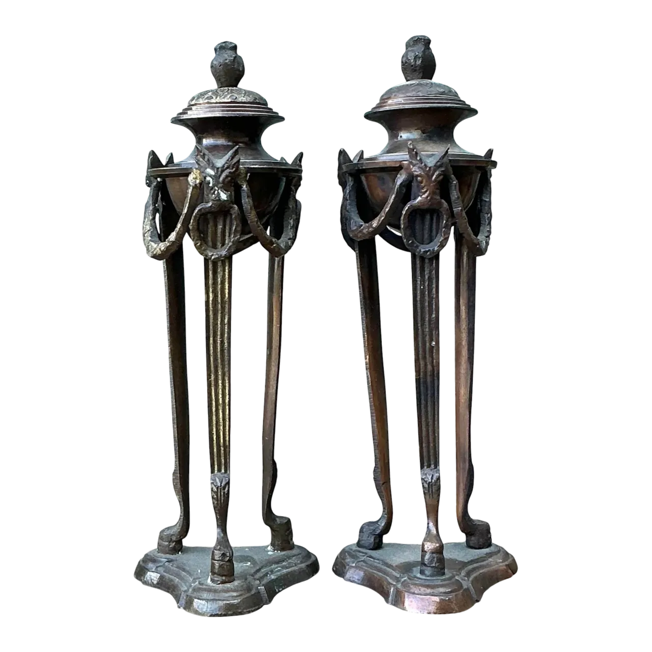 Vintage Egyptian Revival Pedestal Urns - A Pair