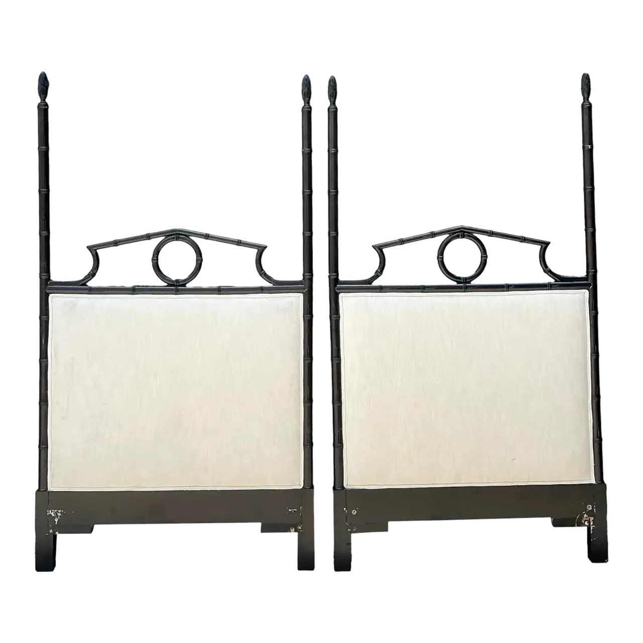 Vintage Faux Bamboo Pediment Twin Headboards - A Pair