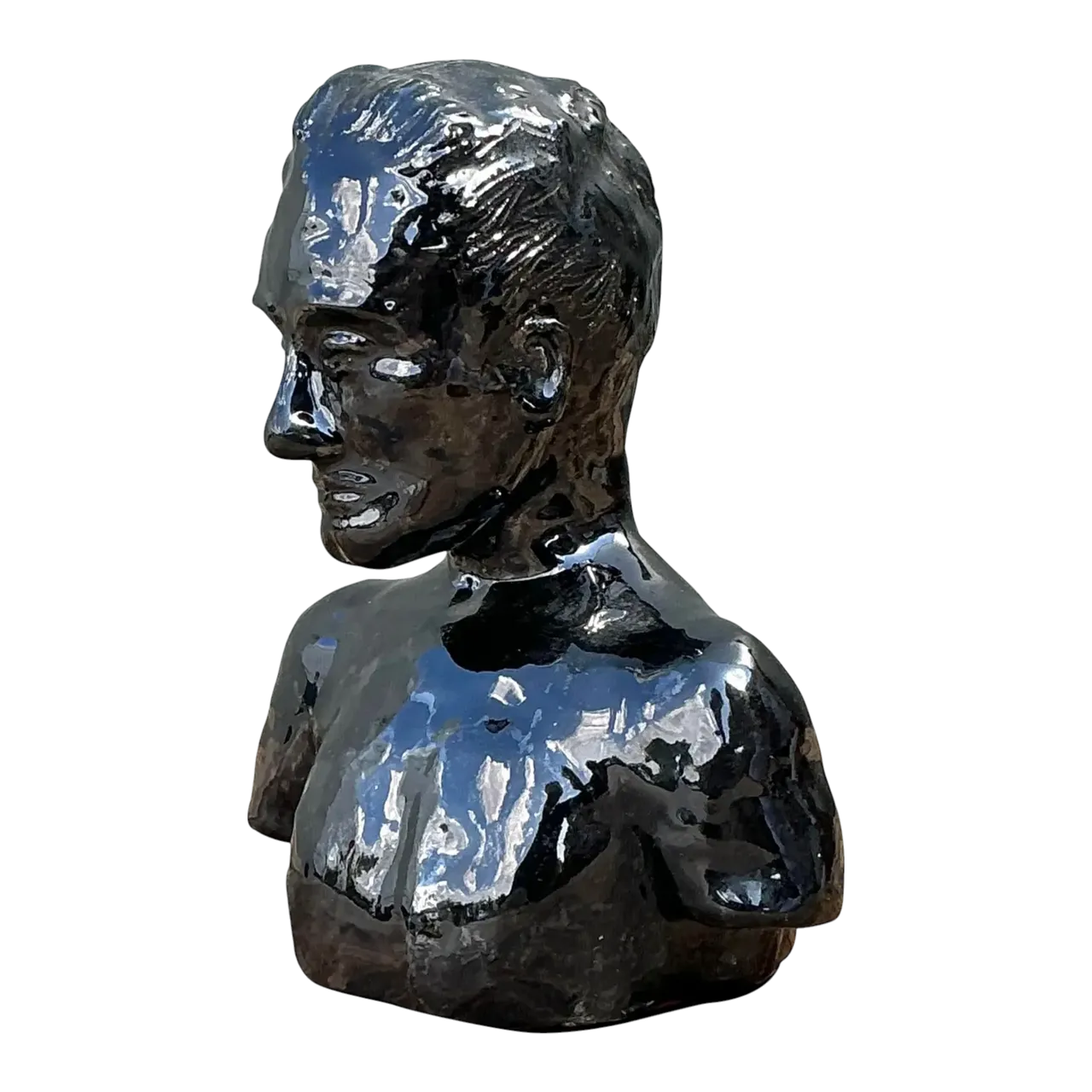 Vintage Glazed Ceramic Bust of Man - Ceramic, 5.25W x 6.5H