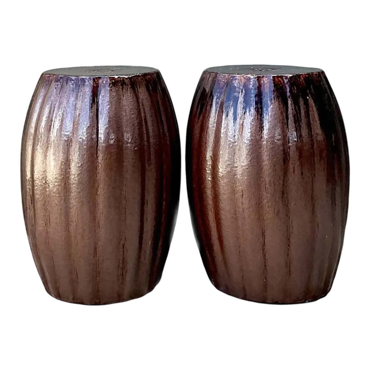 Vintage Glazed Ceramic Glazed Low Stools - A Pair