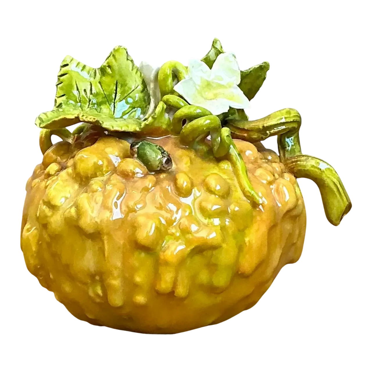 Vintage Glazed Ceramic Lemon With Blossom
