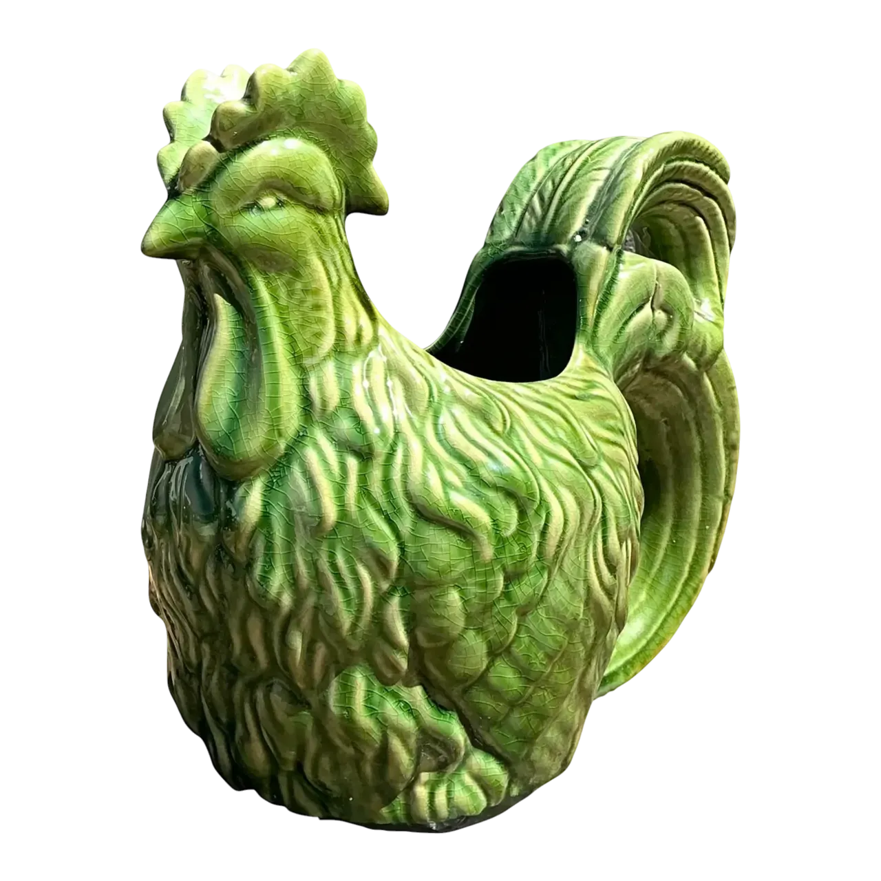 Vintage Glazed Ceramic Rooster Cache Pot
