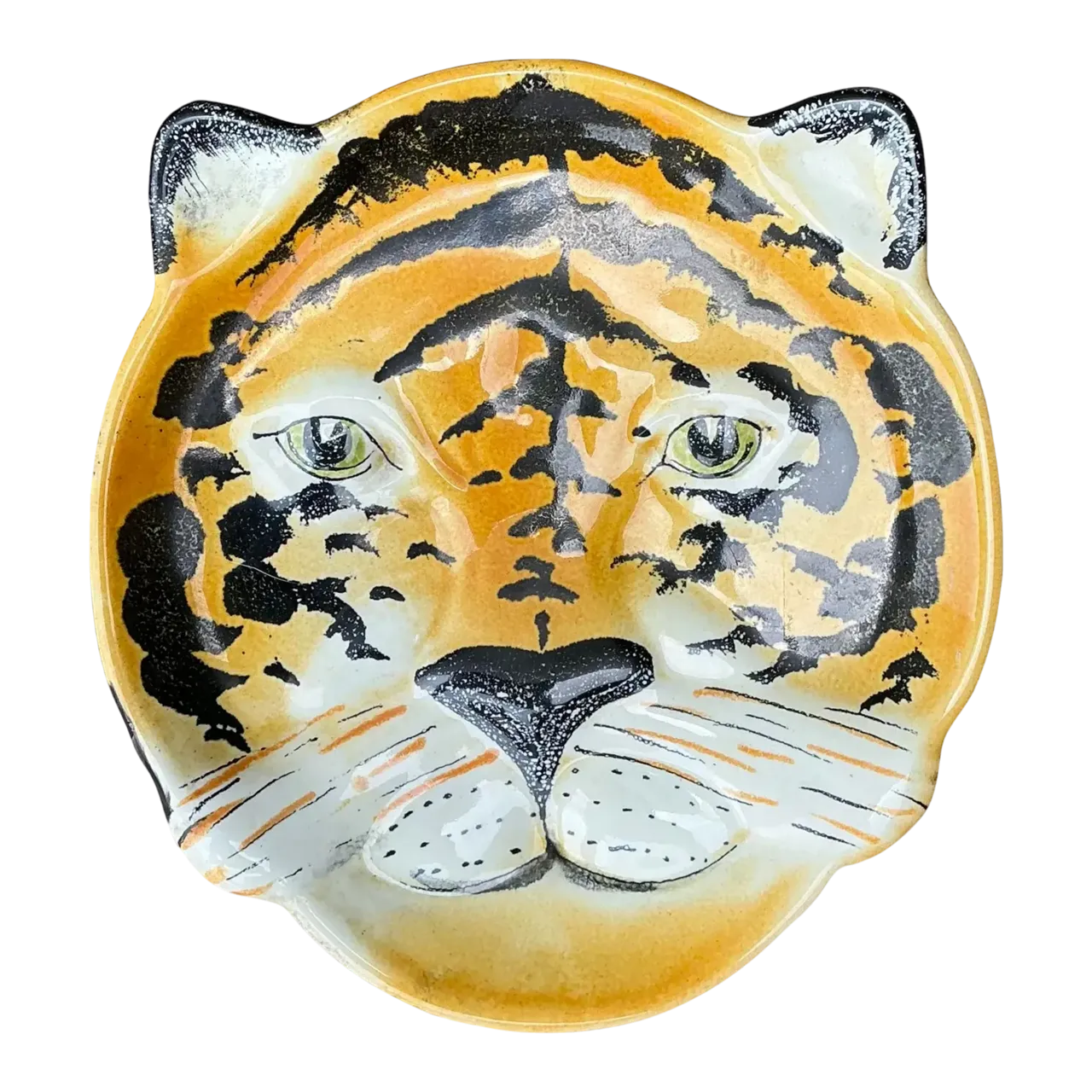 Vintage Glazed Ceramic Tiger Plate