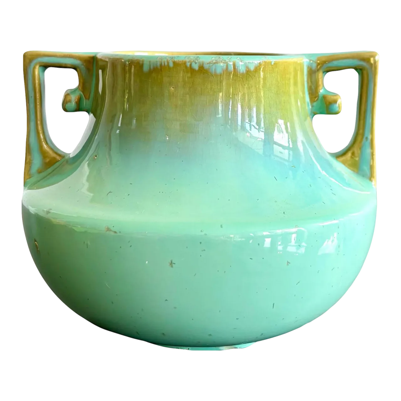 Vintage Glazed Ceramic Two Handle Vase