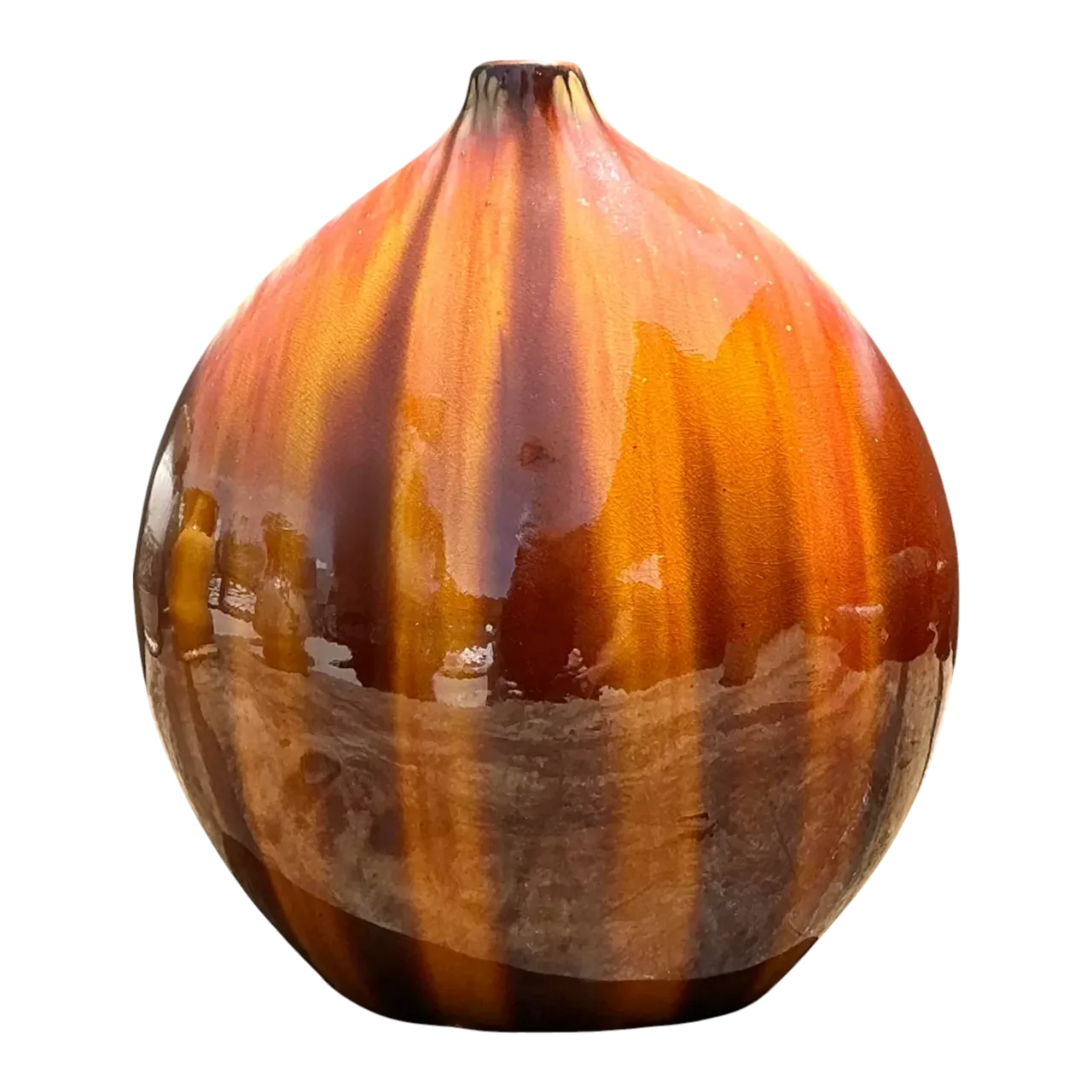 Vintage Glazed Ceramic Vase - Ceramic, 8.75W x 10H