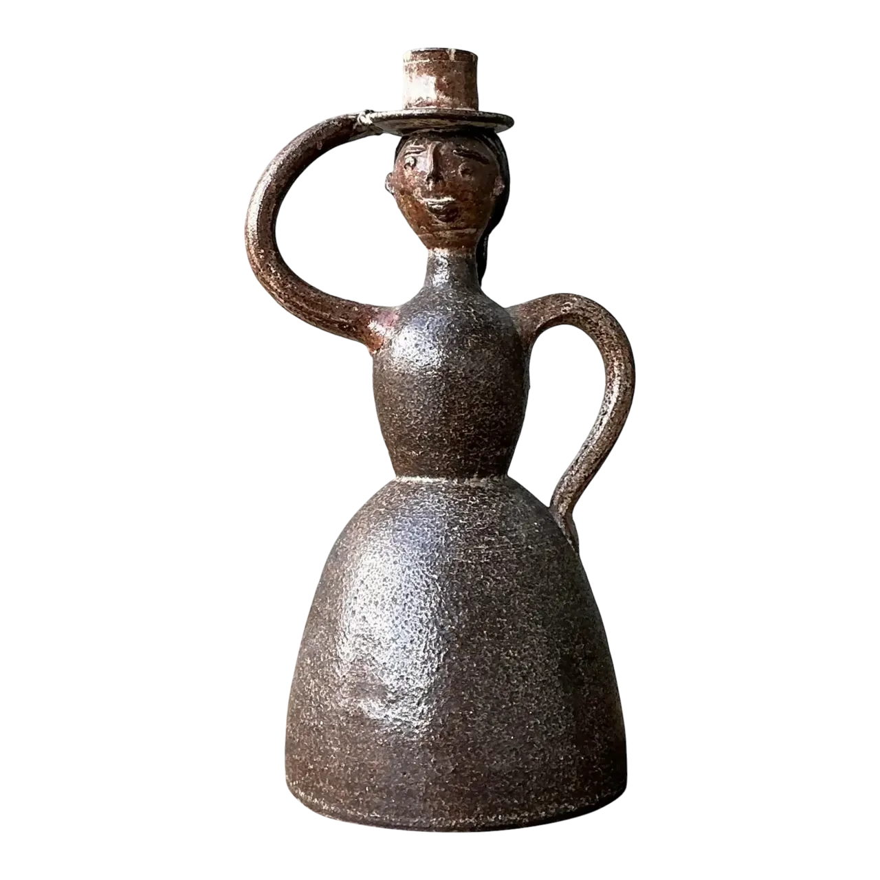 Vintage Glazed Terracotta Figure Candlestick